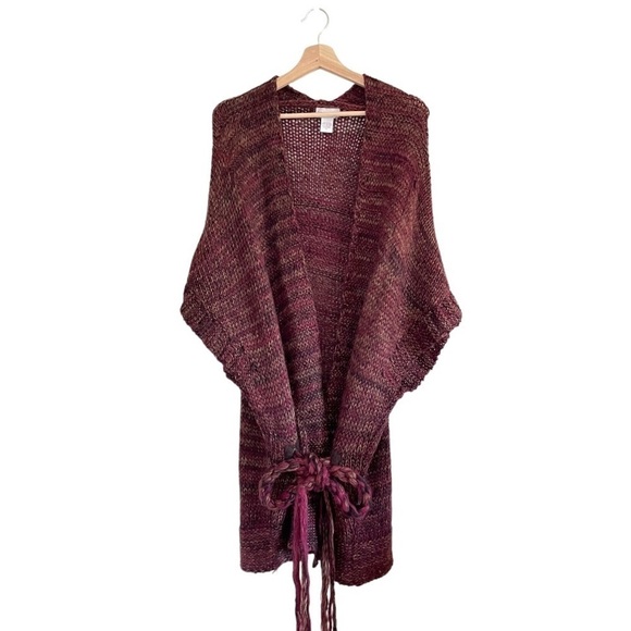 Soft Surroundings Sweaters - Soft Surroundings Alpaca Blend Open Front Belted Cardigan Sweater Bordeaux Med